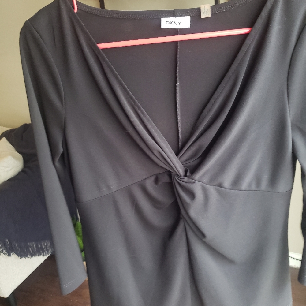 DKNY Black Faux Wrap Shirt